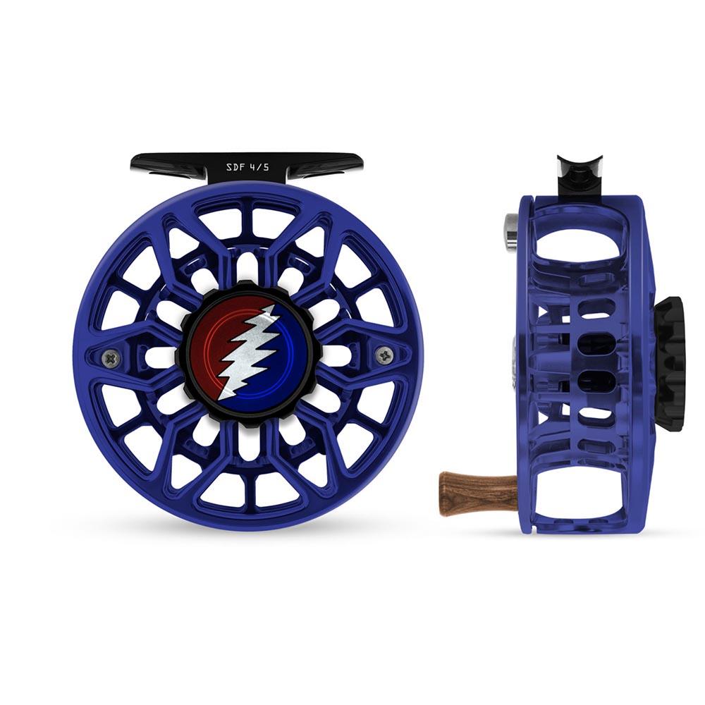 Abel SDF 4/5 Reel Ported in Blue III and Grateful Dead Lightning Bolt